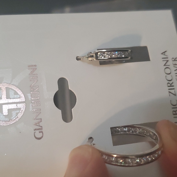Giani Bernini -Small Cubic Zirconia Inside Out Hoop Earrings in Sterling Silver - Picture 4 of 4